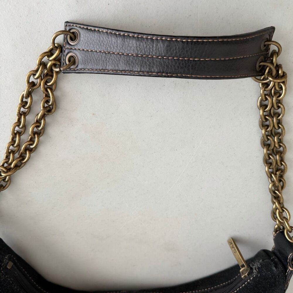 Y2K The Sak Black Suede Leather Chain Strap Shoulder Hobo Bag Purse Vintage - Picture 8 of 16
